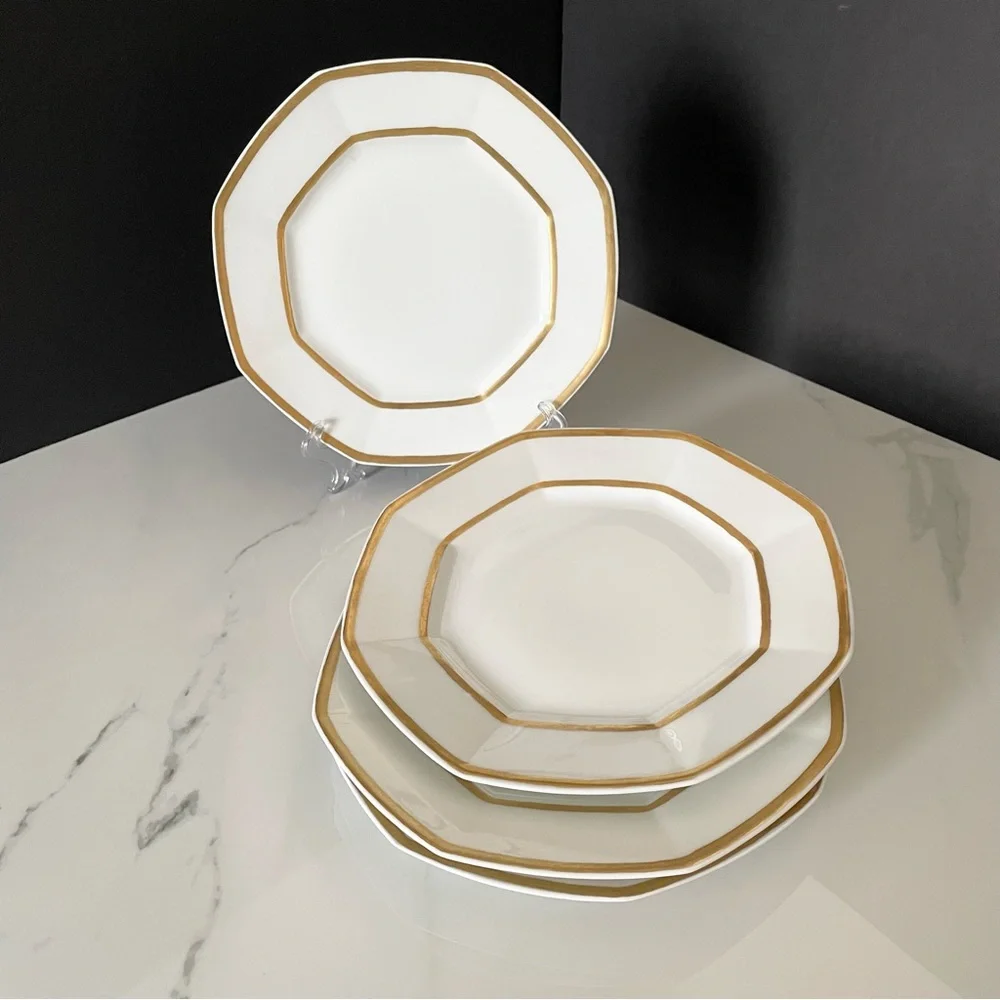 SET of 4 Gold & White Octagon Luncheon Lates - Guerin Limoges